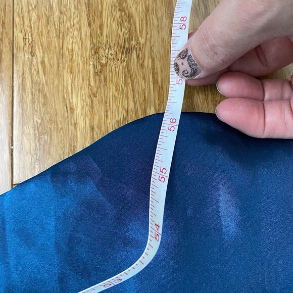 VTG Victorias Secret Long Satin Slip Dress Side Slit Lace Green Blue Large - Picture 7 of 9